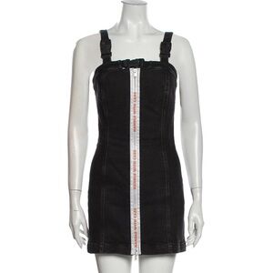 Heron Preston Zip Up Logo Denim Mini Dress Buckle